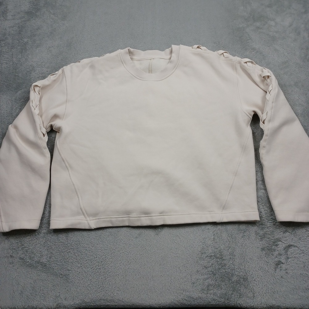 Lululemon Sweater Womens 6 Beige Braided Sleeve Pullover Fleece Casual Oversized